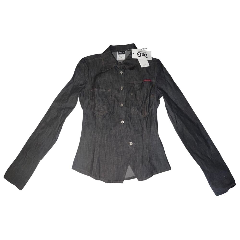 Vintage Y2K Dolce & Gabbana Black Dark Wash Denim Fitted Shirt DG Women's SZ: S